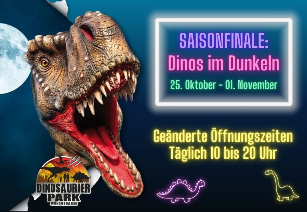 Beleuchtete Dinosaurier-Modelle bei „Dinos im Dunkeln“ im Dinopark Münchehagen